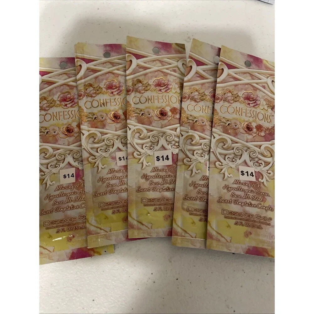 5 Packets Confessions 20x Hypoallergenic, Bronzer Tanning Lotion